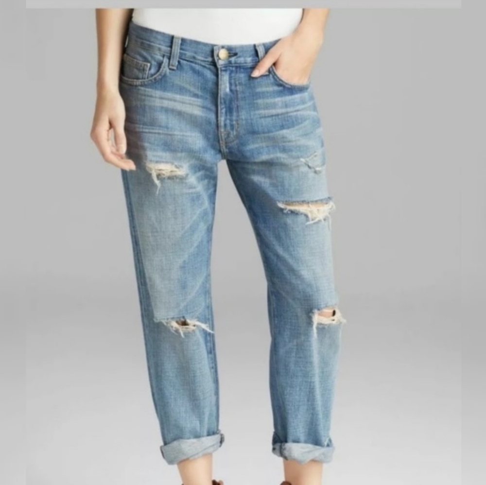 Current/Elliott Light Blue Distressed Boyfriend Jeans